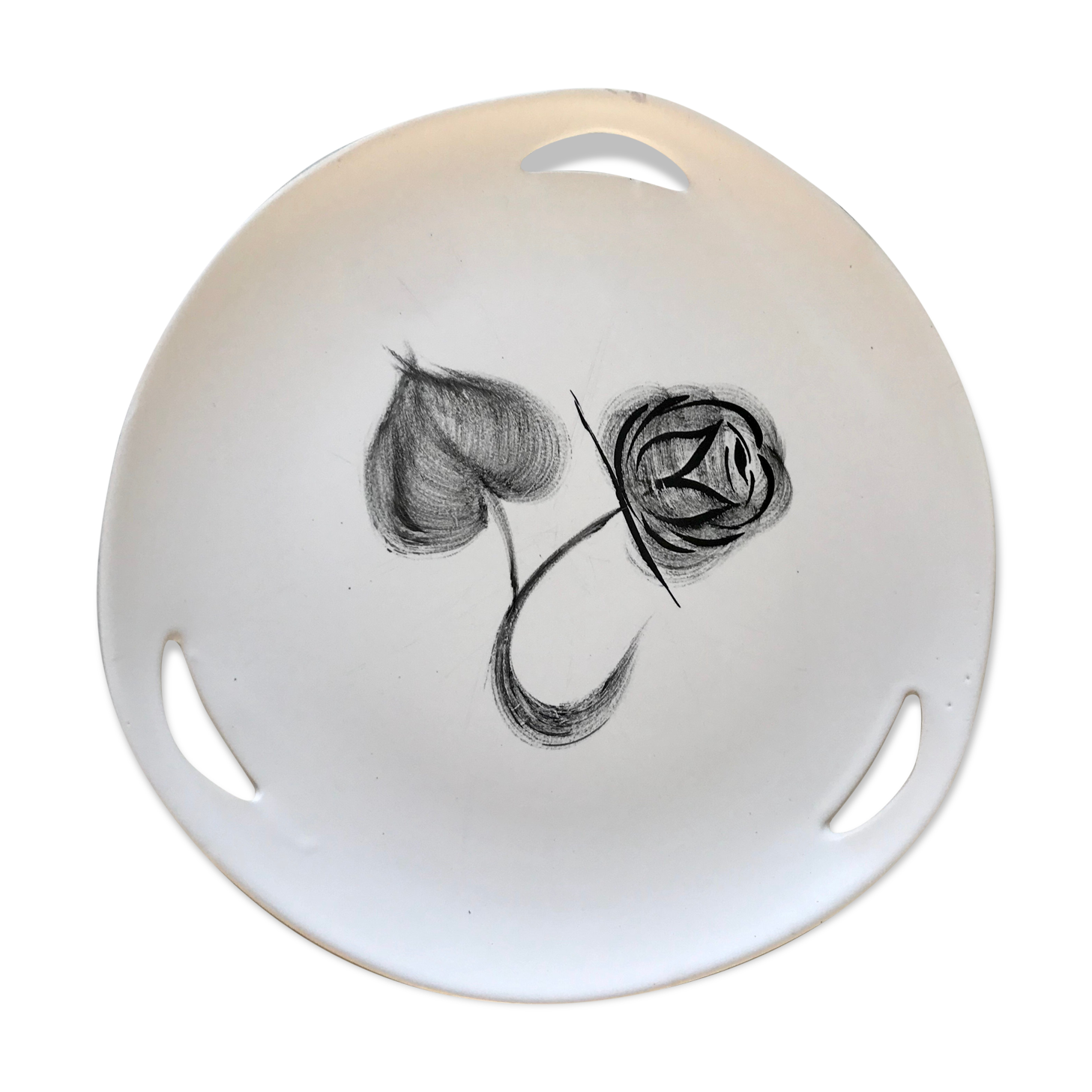 Cake dish Made in France hand painted "Rose Noire"