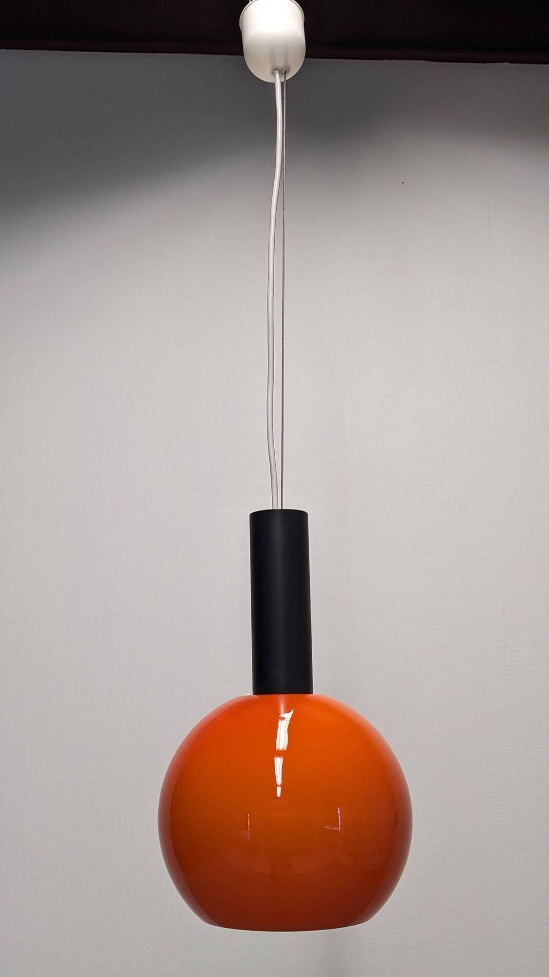 Orange opaline ball pendant light by Parscot, France circa 1970