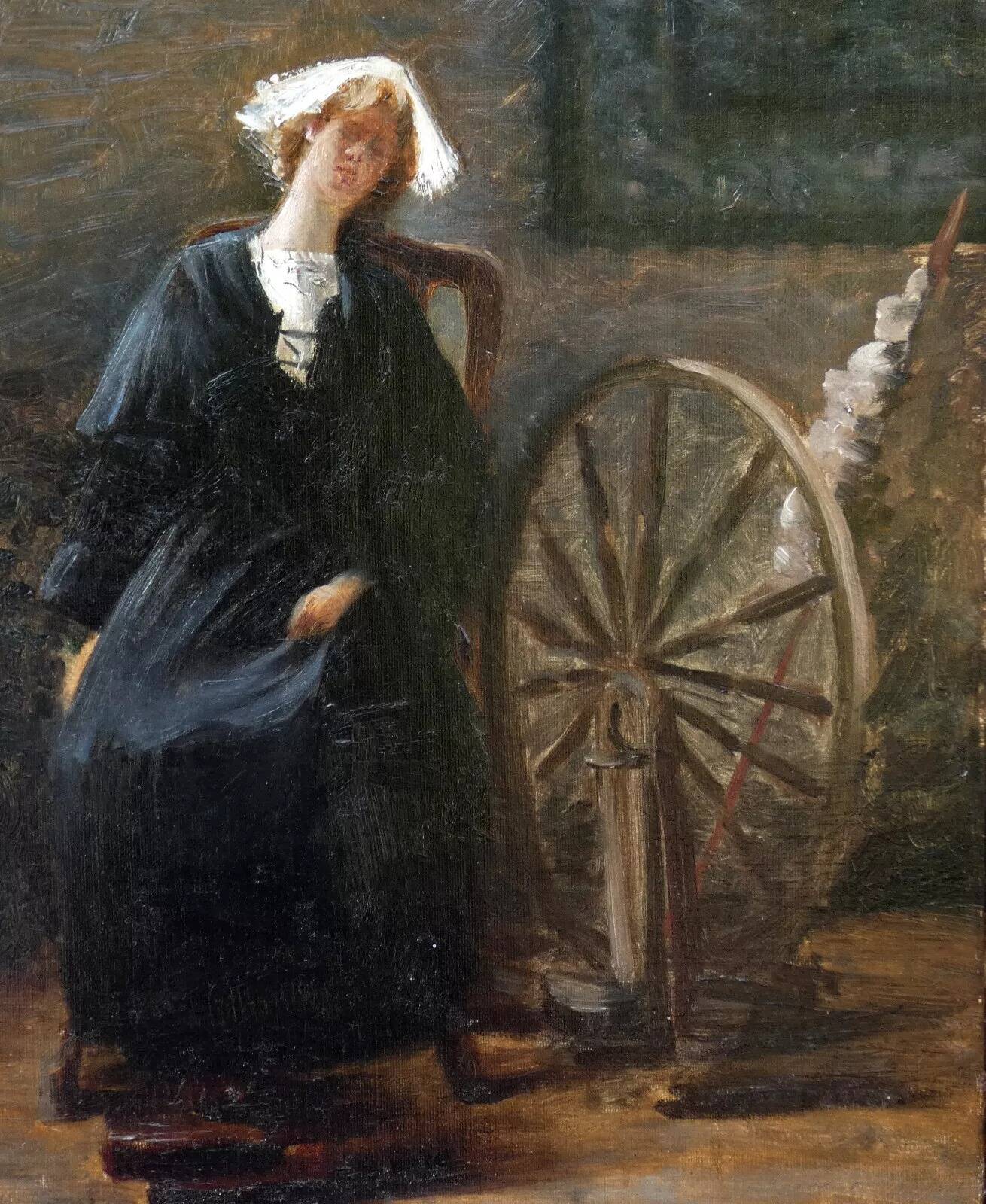 Early 19th-Century Portrait of a Woman and a Spinning Wheel