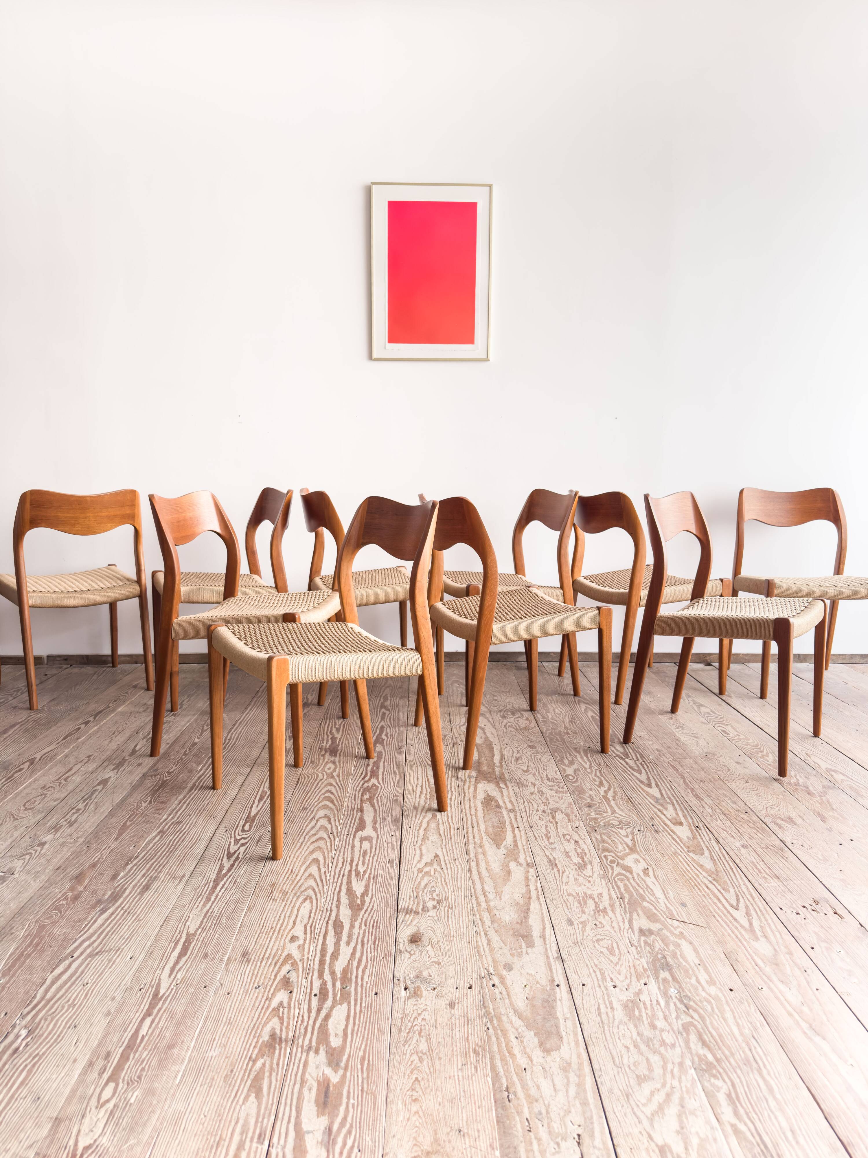 Set of 10 chairs 71 in teak by Niels O. Møller, JL Moller, Mid Century