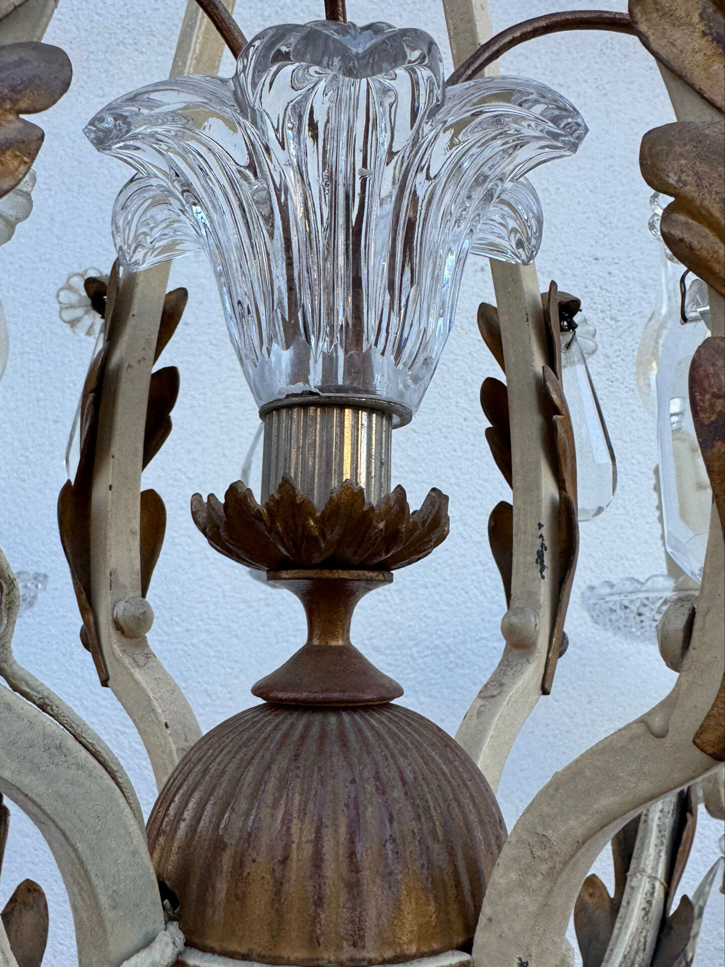 Crystal pendant chandelier wrought iron 1900