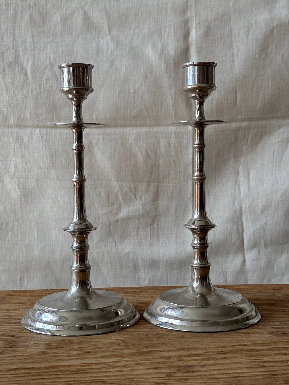 Silver-plated metal candlesticks imitating bamboo, 1960