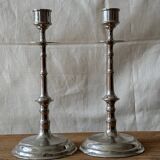 Silver-plated metal candlesticks imitating bamboo, 1960