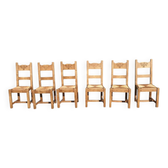 Set of 6 solid wood chairs, straw seats