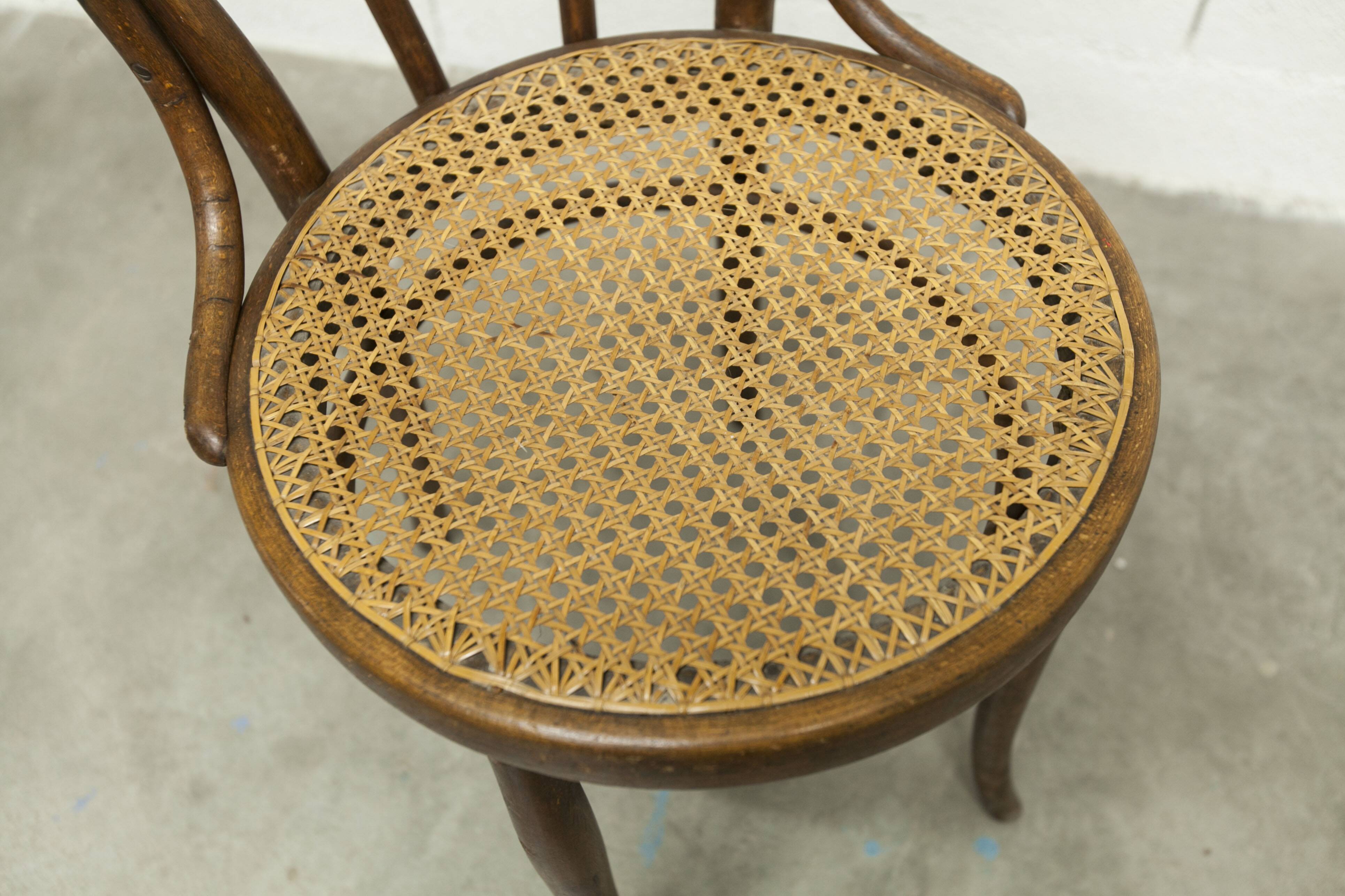 1920s curved wooden cane bistro chair