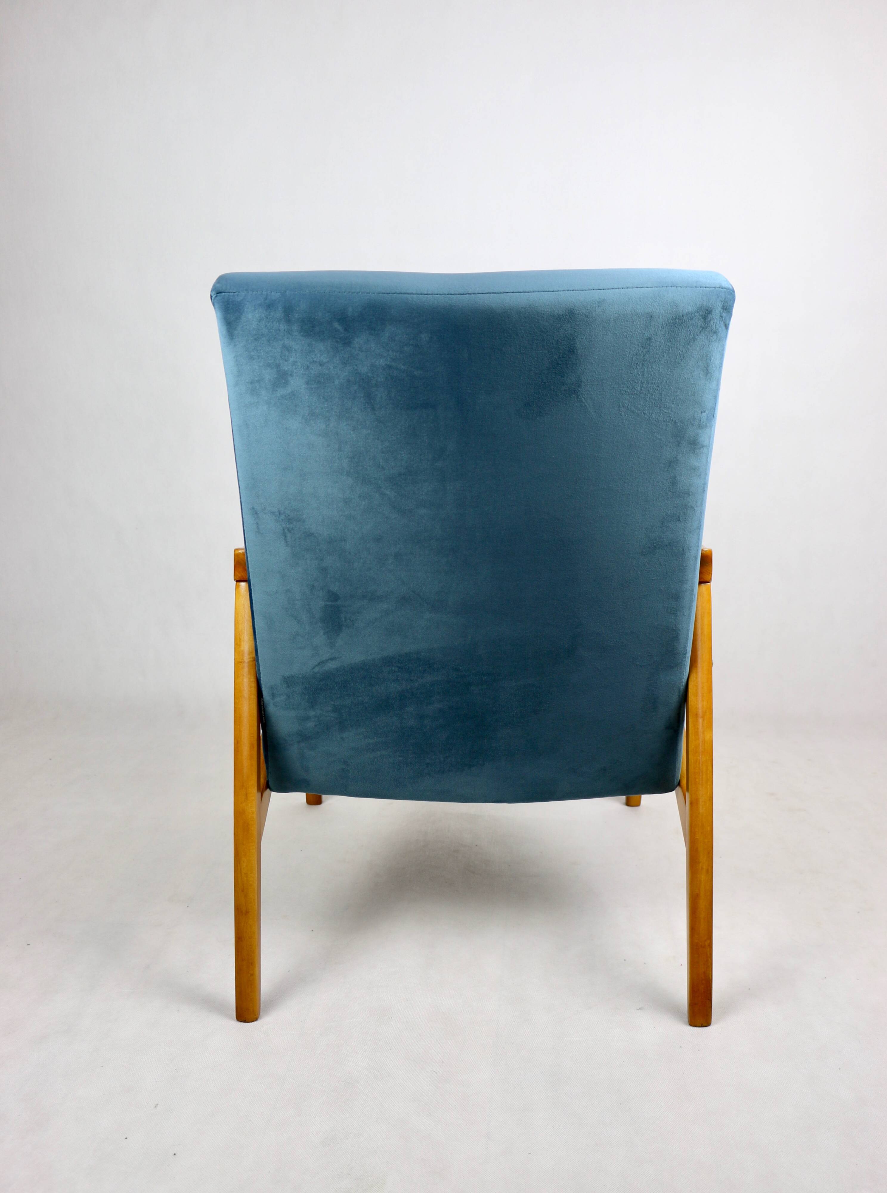 Czech Model Armchair attributed to Jiri Jiroutek in ocean blue, 1970s