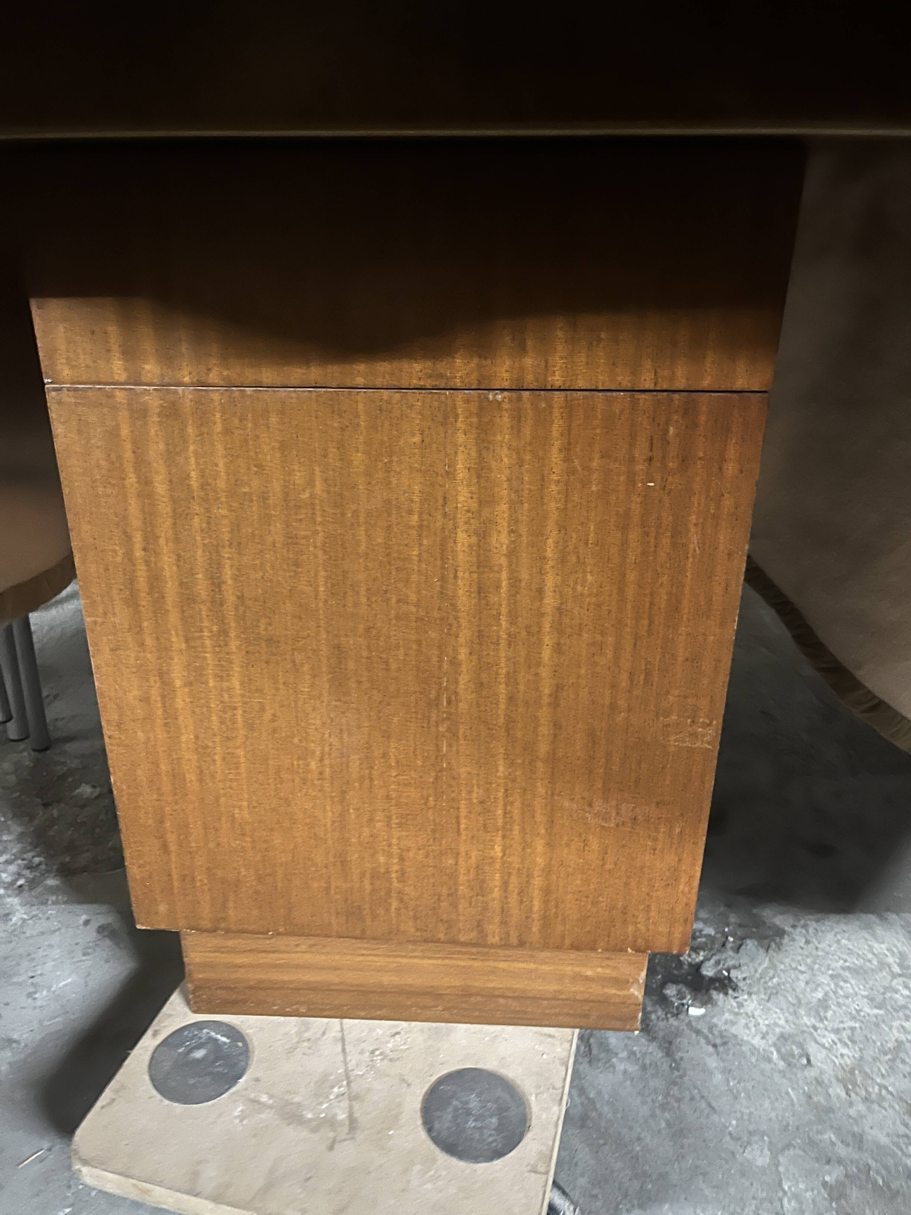 Warm Brown Solid Wood Vintage Modern Writing Desk with Hidden Storage, 140×50×68 cm