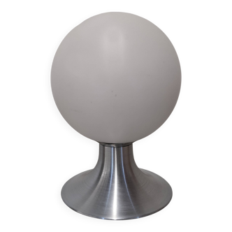Space age round lamp in frosted white glass, France circa 1970.