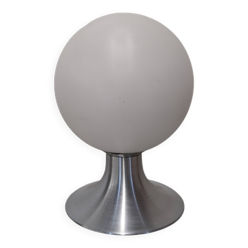 Lampe boule Space age en verre sablé blanc, France vers 1970