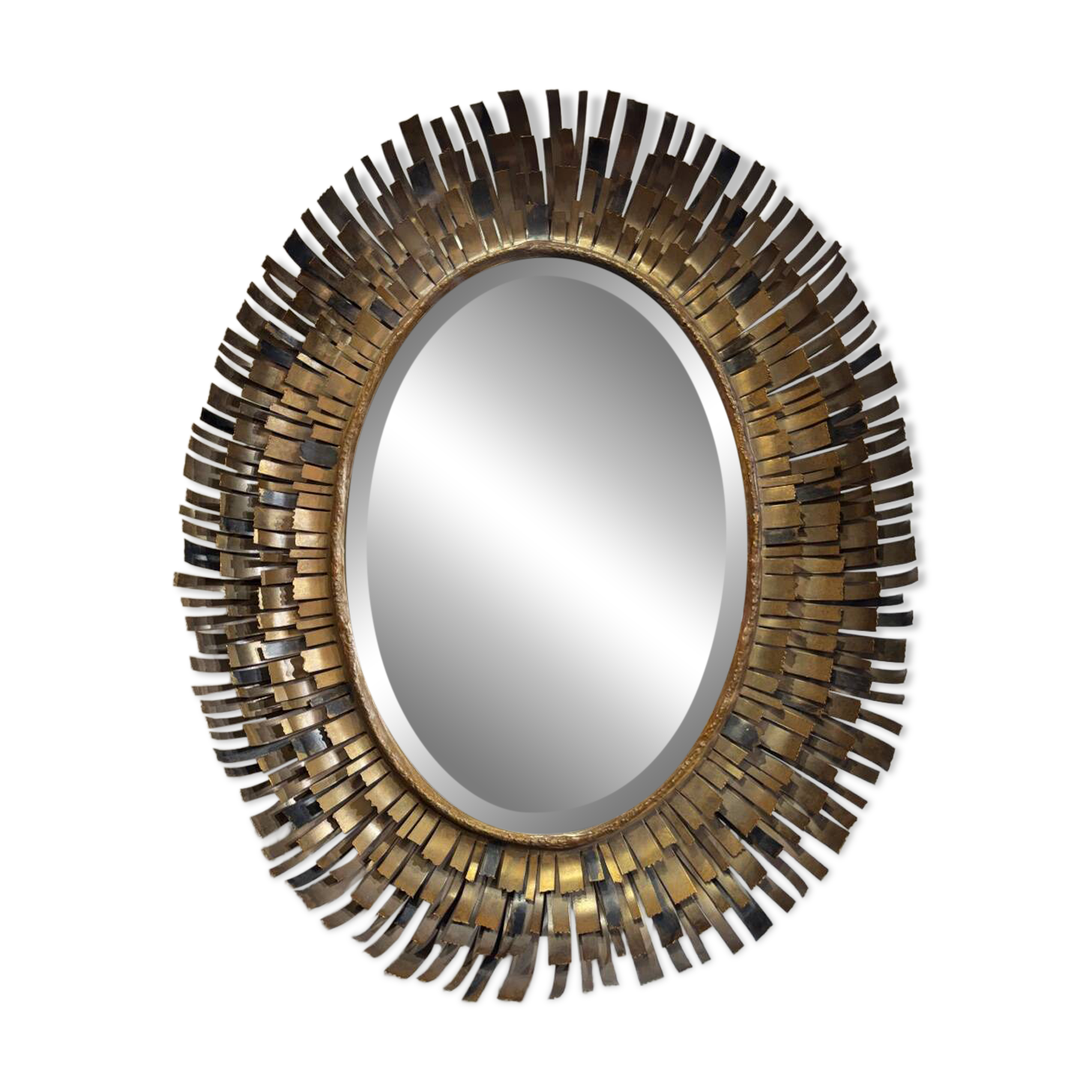 Brutalist brass mirror attributed to Curtis Jere from the 1970s.