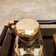 Hence the art deco inkwell on jet plate brass finishes