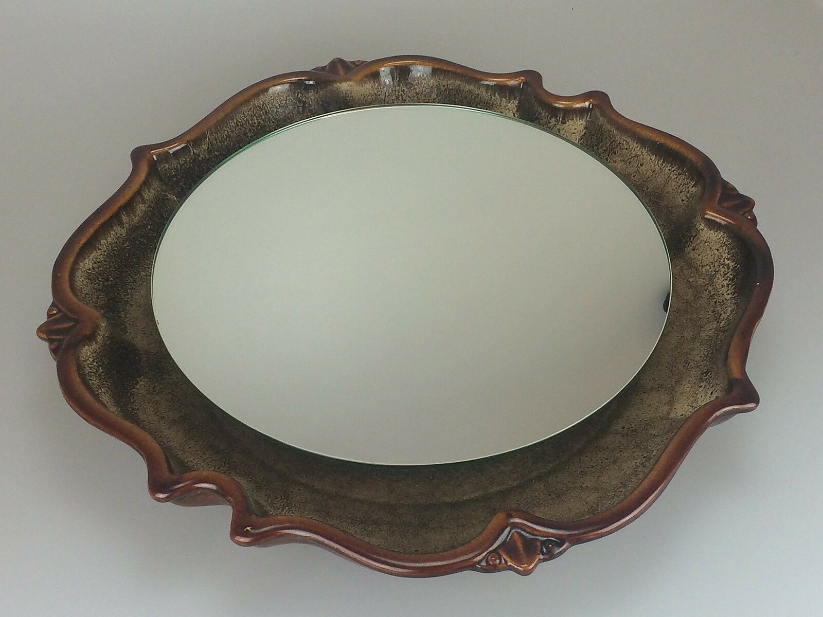 70's Mirror Wall Mirror Ceramic Pan Illuminated Space Age Design