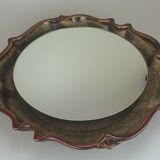70's Mirror Wall Mirror Ceramic Pan Illuminated Space Age Design