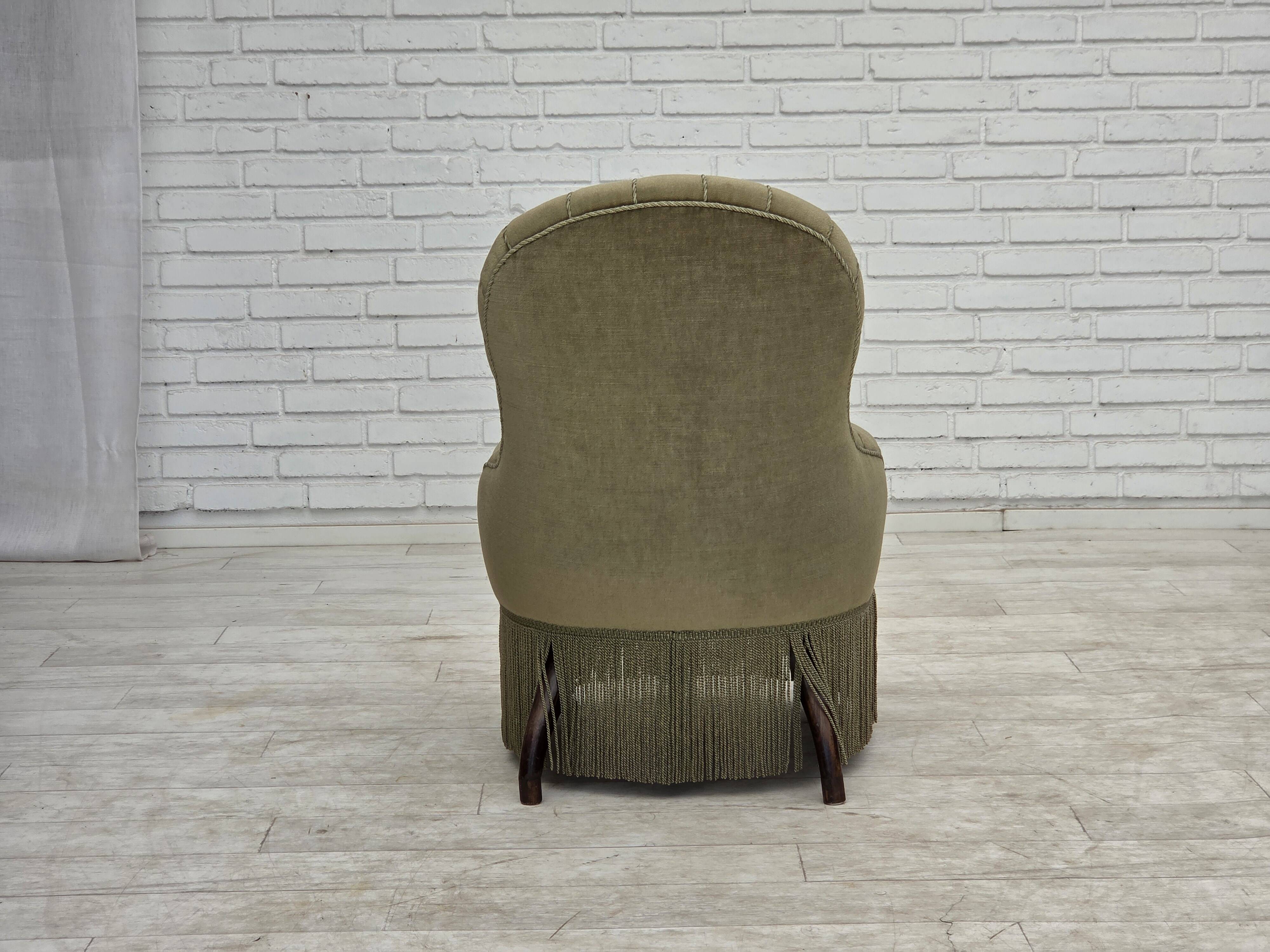 1960s, Danish easy chair, original green furniture velour.