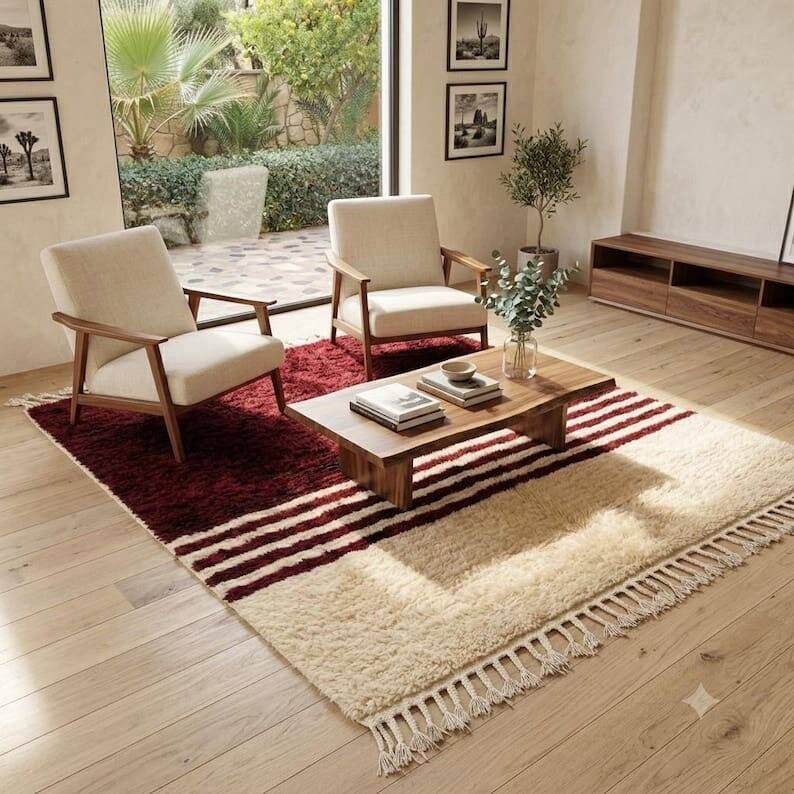 Traditional pure wool burgundy and white rug 1.5/2.5 m