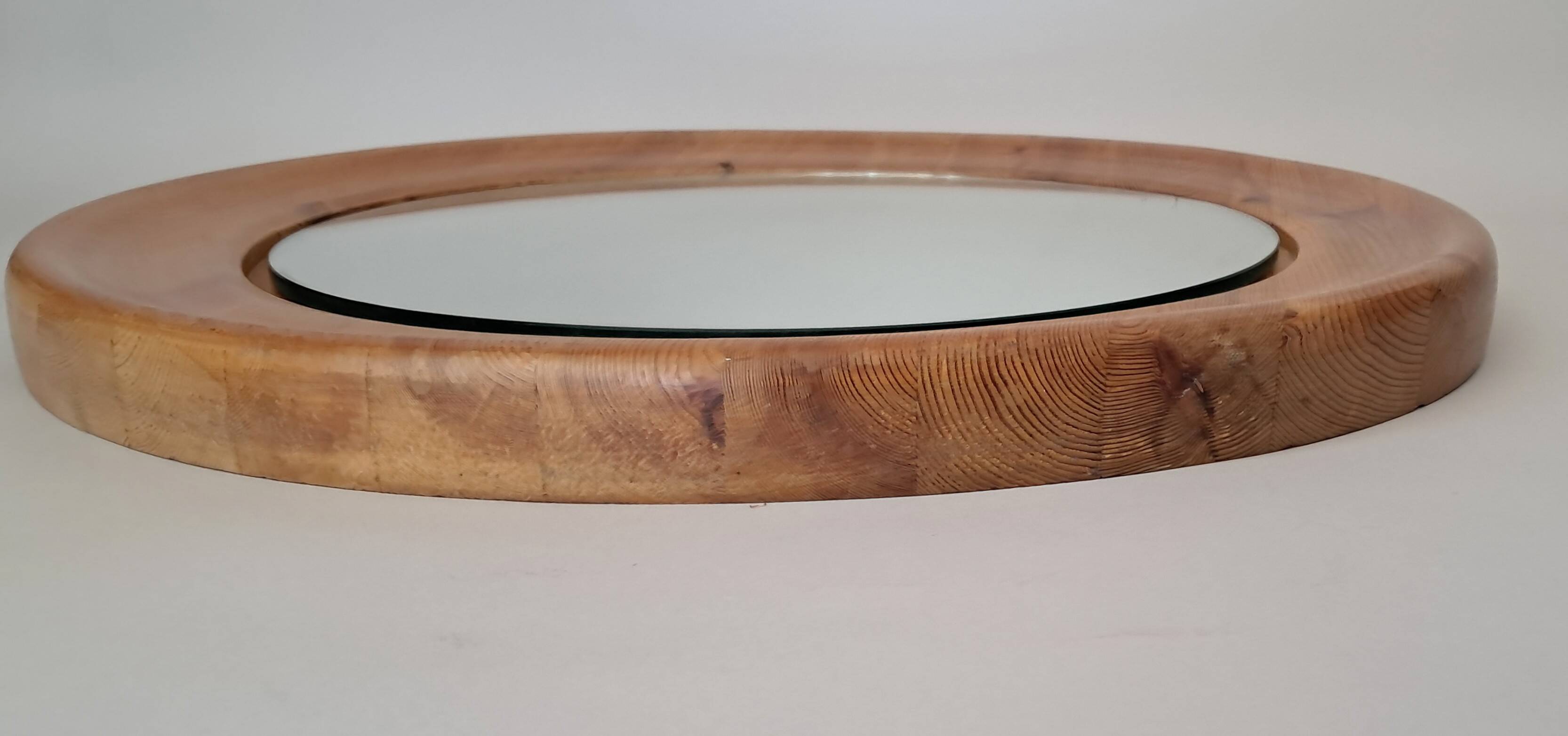 Miroir rond en pin massif de suède 1960/70 Vintage.