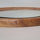 Round mirror in solid Swedish pine 1960/70 Vintage.