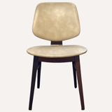 Set of 4 teak dining chairs in off white skai leather,  dutch 1950-60s