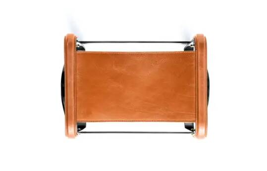 Footrest in Aged Brass and Natural Leather, Contemporary Style