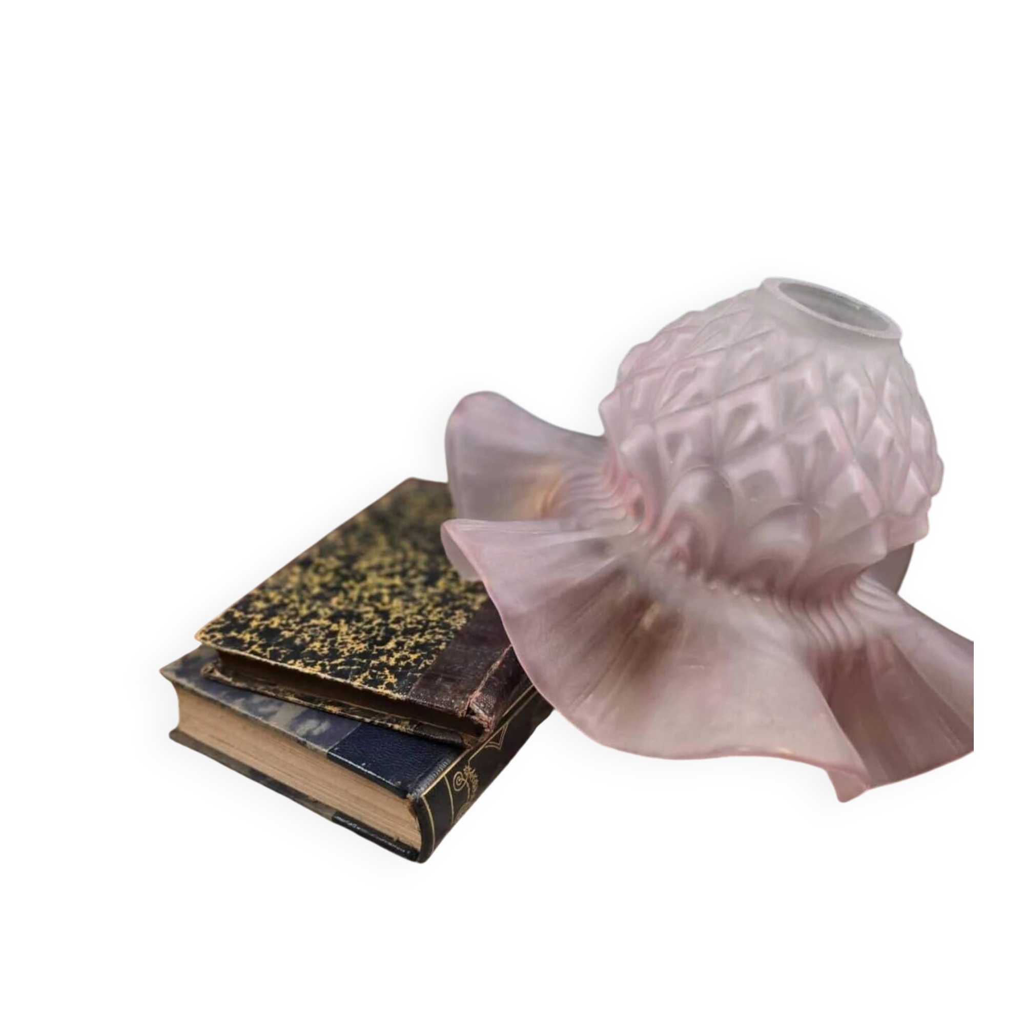 Antique satin pink glass lampshade – Wavy floral edge