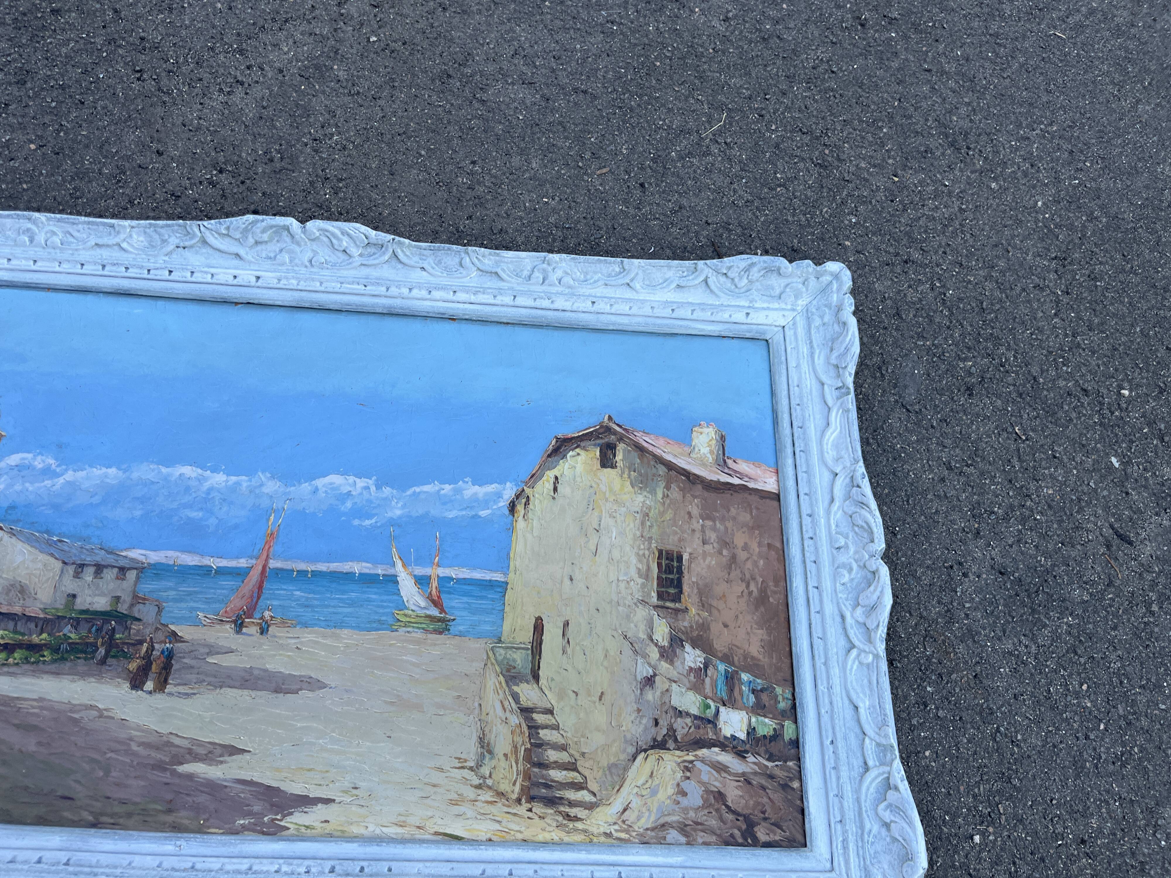 Ancient painting – Animated Mediterranean view – Port and sailing boats