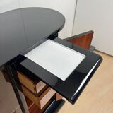 French Art Deco Half Cabinet in Black Lacquer and Mahogany, 1930