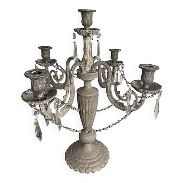 Chandelier ancien patiné à pampilles