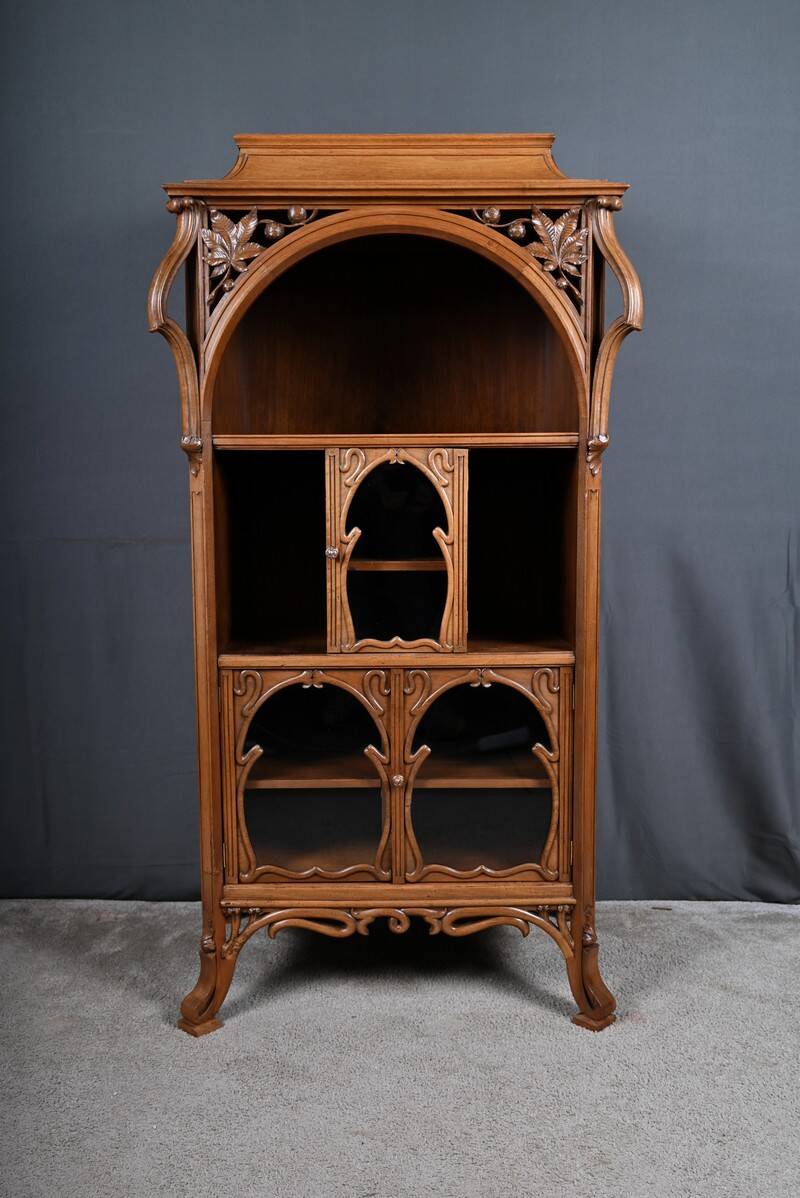 Rare Art Nouveau Light Walnut Display Cabinet – D