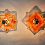 Pair of Murano Mazzega wall lights, orange frosted glass, Italy, 1970