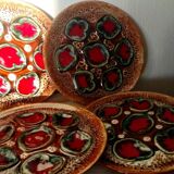 6 assiettes a huitres en barbotine sarreguemines ou vallauris vintage