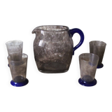 Daum bubble glass pitcher and its 4 glasses