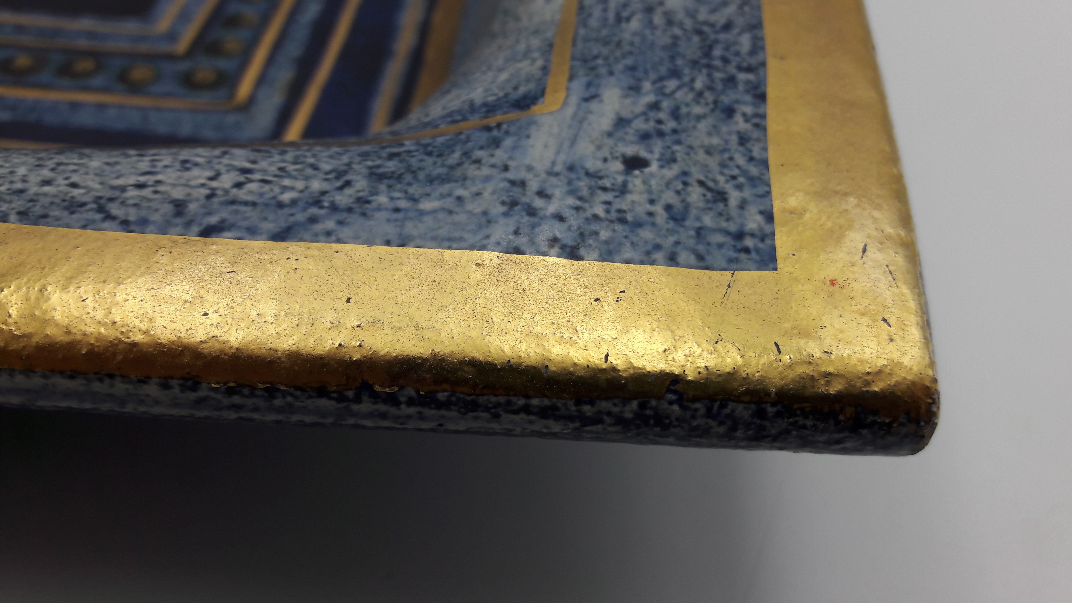 DECORATIVE CERAMIC DISH SIGN GEORGES PELLETIER GEOMETRIC DRAWING BLUE AND GOLD COLLECTION