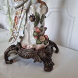 Parrot Candle Holder, Enameled Porcelain and Bronze, Late 19th Century