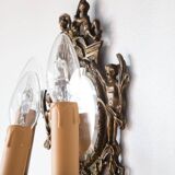 Pair of old French wall lights with beveled mirror and putti
