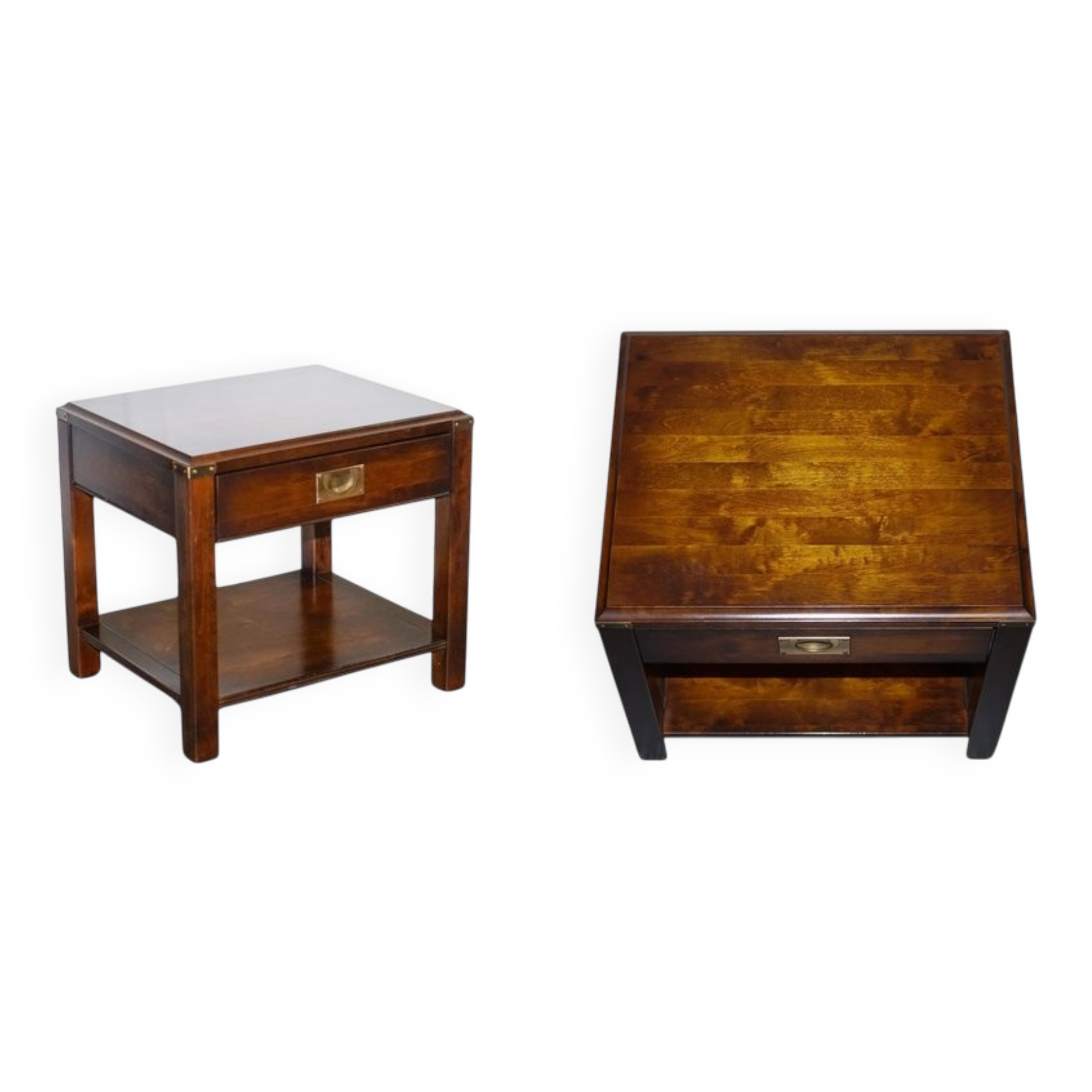 Table de Chevet Vintage Military Campaign en Acajou et Laiton