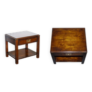 Table de Chevet Vintage Military Campaign en Acajou et Laiton