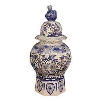 Pot couvert potiche décor Delft AD chien de Fô chinois oiseaux