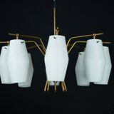 Mid-century chandelier with eight opaline glass shades