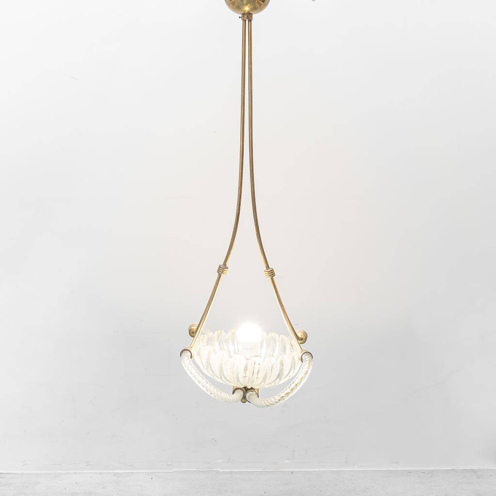 Vintage Barovier & Toso chandelier in transparent glass and brass, elegant 1940s design