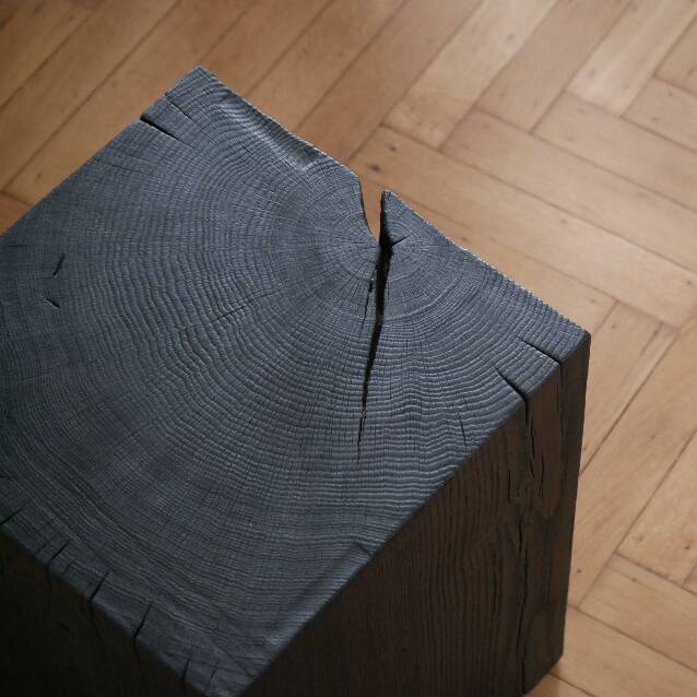 Wabi sabi burnt wood side table