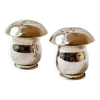 Paire de salière et poivrier en argent 800 en forme de champignon