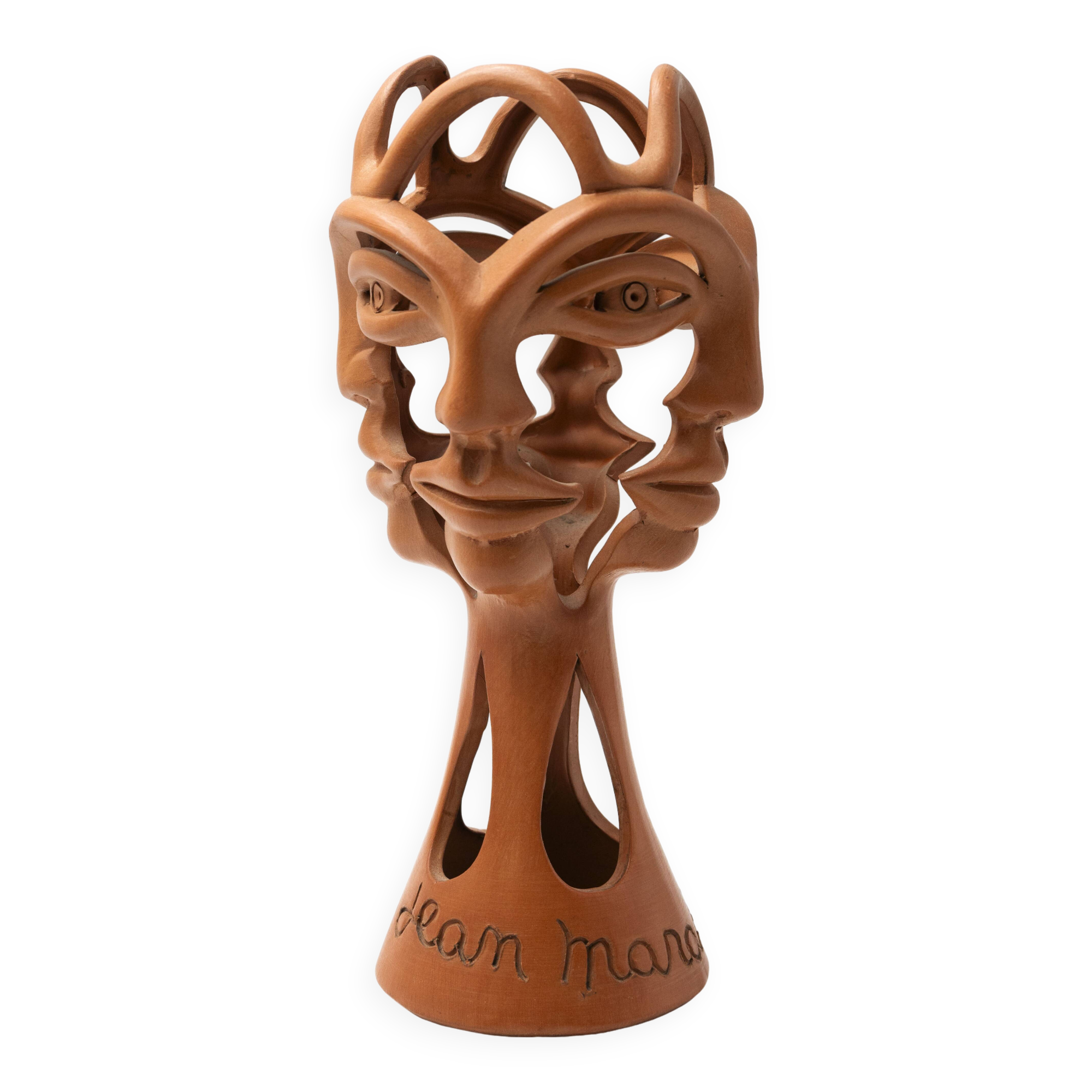 Terracotta sculpture by Jean Marais, the 3 faces, 1970