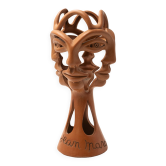 Sculpture en terre cuite de Jean Marais, les 3 visages, 1970