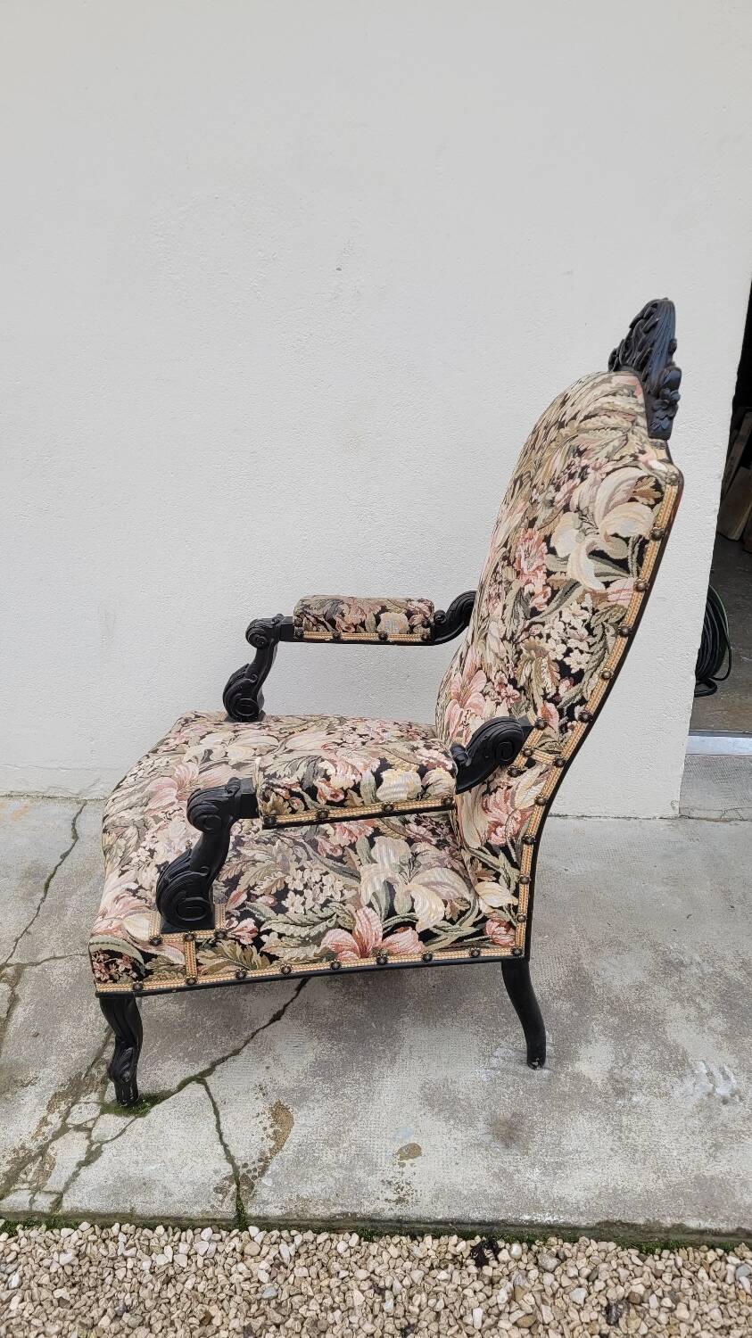 Napoleon III period armchair with floral tapestry, 19th century
