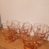 Suite of 6 liqueur glasses years 50 - 60. Pink tones