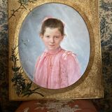 Portrait young girl in pink , signed G.Laperrière june 1888