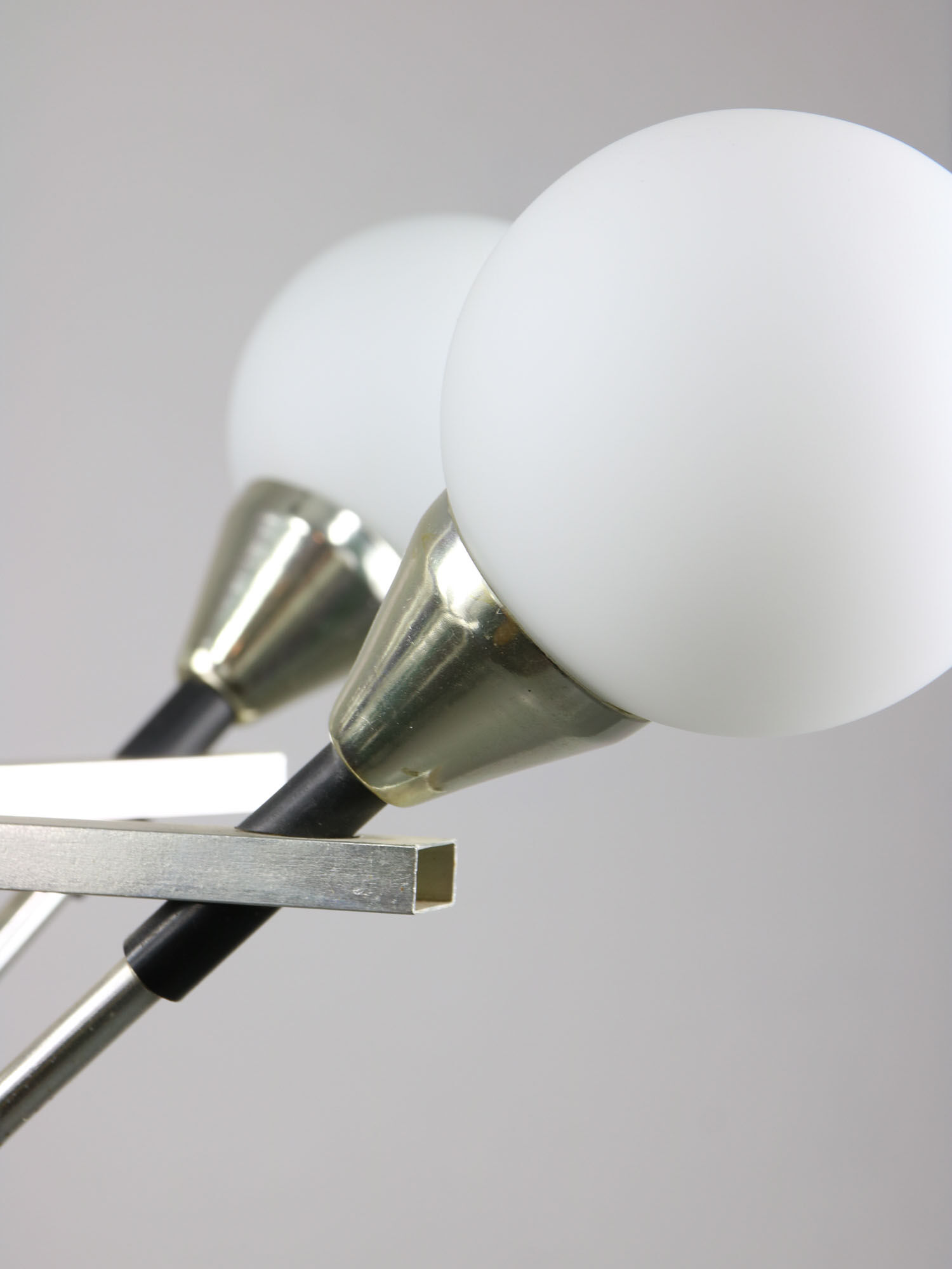 Italian Space-age Aluminum and Opaline Glass Chandelier