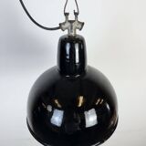 Industrial Black Enamel Factory Lamp with Cast Iron Top, 1950s