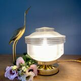 Table lamp vintage art deco globe in white frosted glass with golden edging