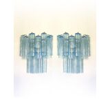 Contemporary Light-Blue “Tronchi”Murano Glass Wall Sconces in Venini Style - a Pair